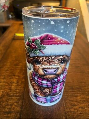 Holiday Highland Cow Travel Tumbler NEW